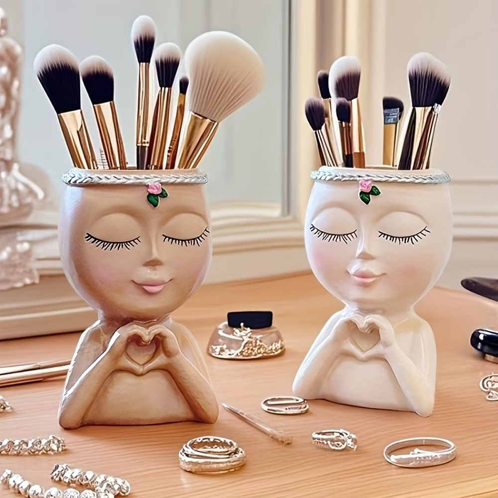 Luxury Skincare And Makeup Brands - ชั้นวางแปรงแต่งหน้าและแปรงเขียนคิ้วแบบ 1 ชิ้น ทำจากเรซิน ชั้นวางแบบครึ่งตัวที่ทันสมัยและหรูหรา เหมาะสำหรับจัดเก็บเครื่องสำอางและอุปกรณ์ในห้องน้ำบนเดสก์ท็อป